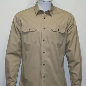 Men's Sun+Stone Button Up Casual Work Shirt Beige Size Medium M With pockets